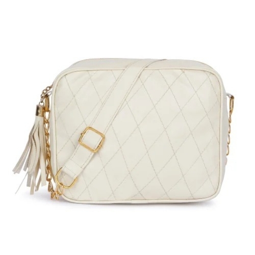 Ladies White Rexine Sling Bag 