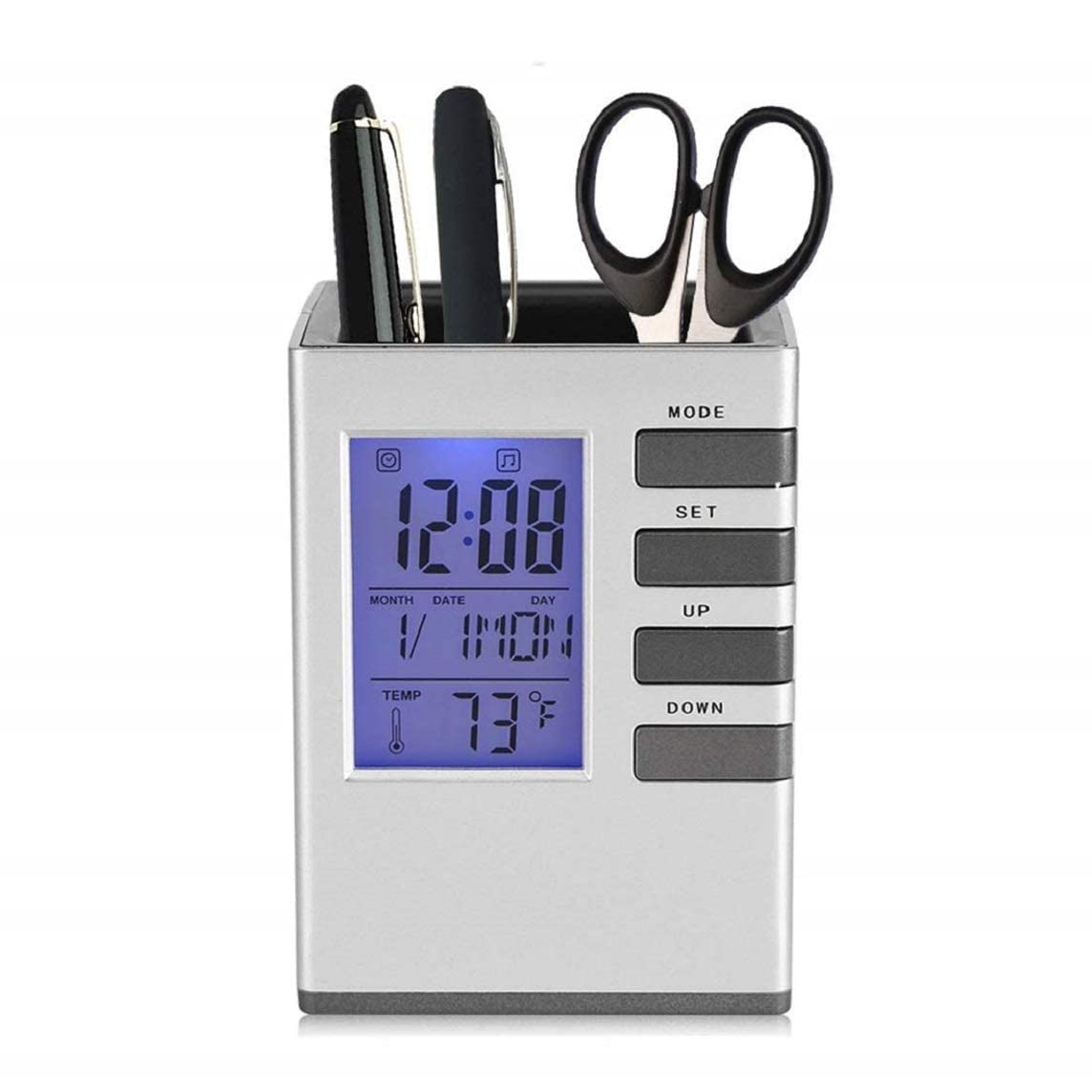 Pen Holder Digital Clock - Color: Gray