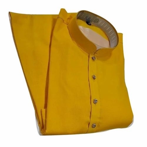 Men Yellow Plain Cotton Kurta