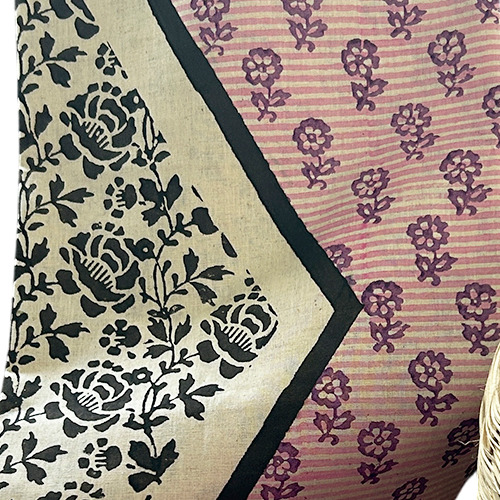 Qyaari By Penkraft Hand Block Printed Khadi Cotton Kurti Material With Pink And Purple Design - Size: Free Size