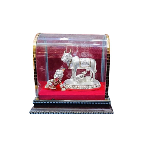Silver Ladoo Gopal With Cow Statue