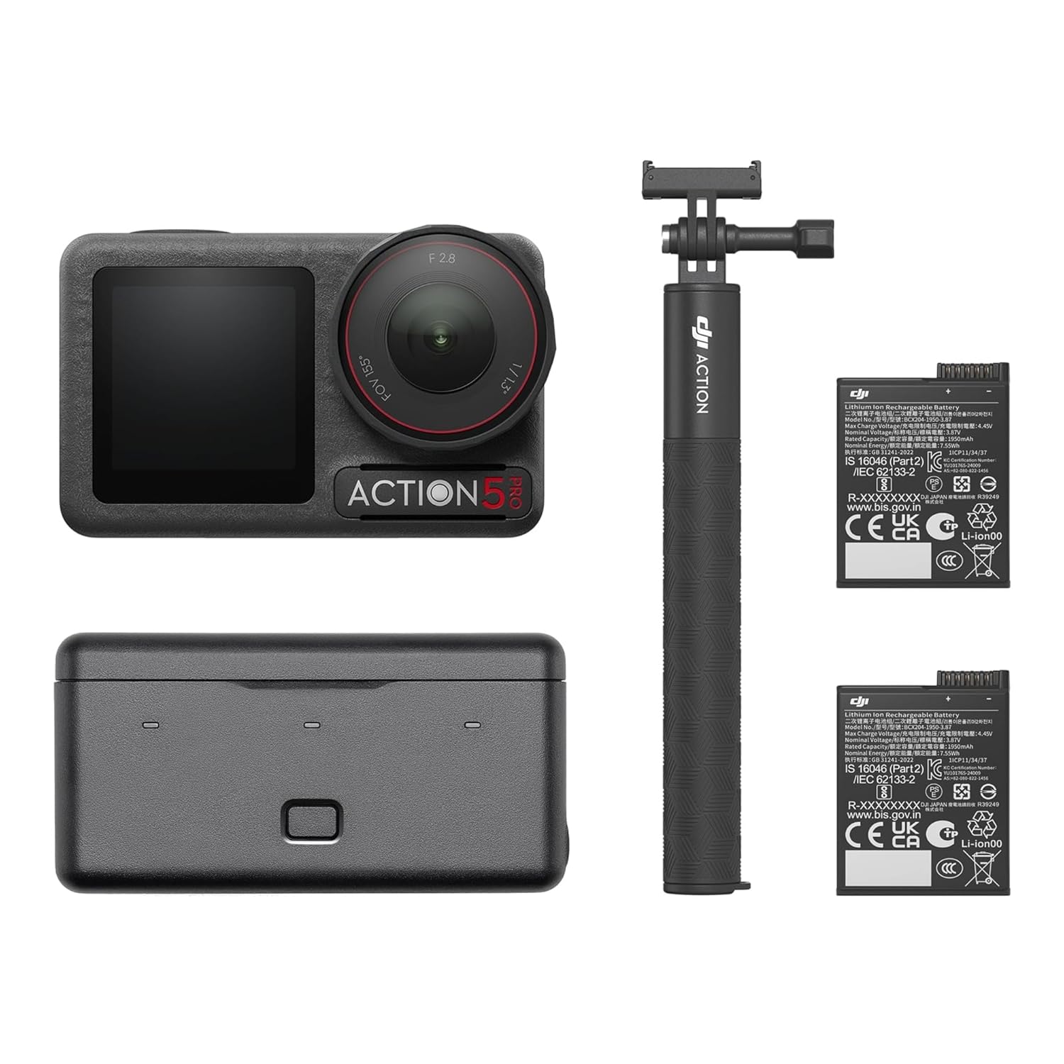 Pack 2 Batteries 2100mAh + Chargeur Pour DJI Osmo Action 5 Pro / 4 / 3 - Compatible Basse Température, Protection Multiple