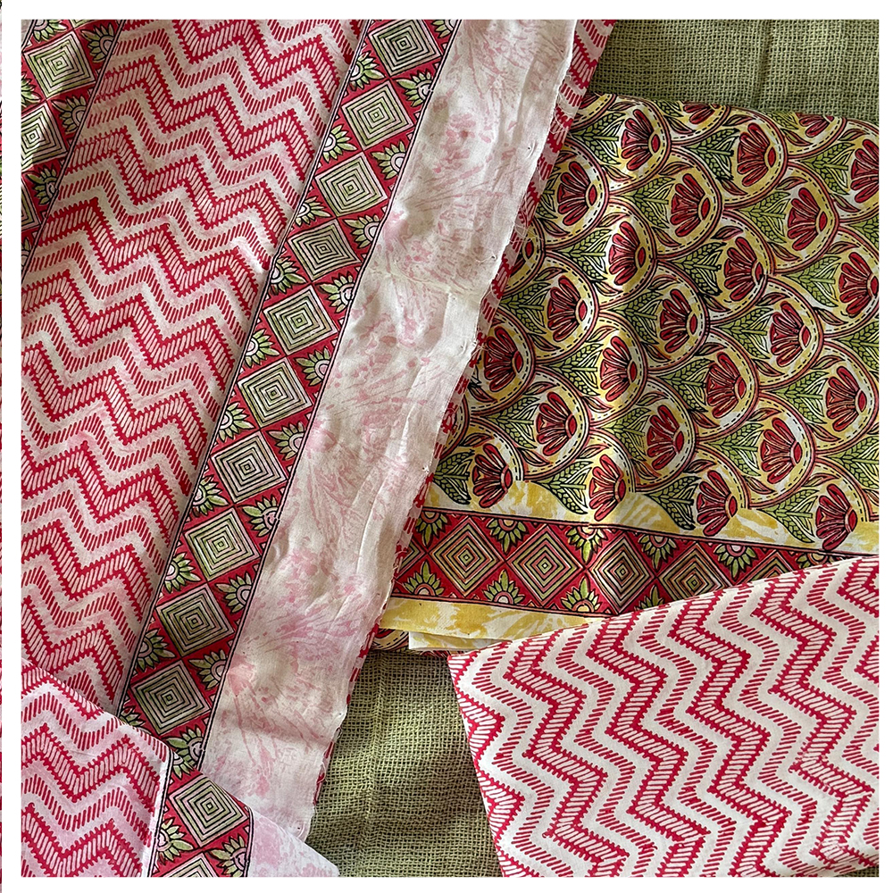 Floral Hand Block Printed Cotton Dress Material With Dupatta - Occasion: Office Wear