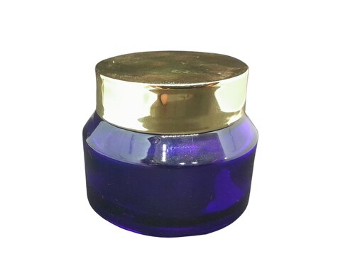 50 Gm Blue Tapper Glass Jar With Golden Cap