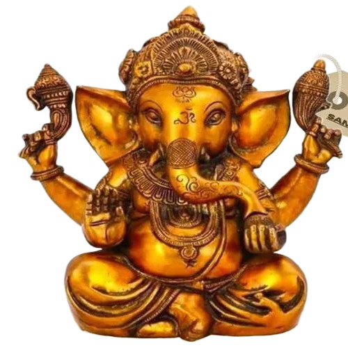 Glossy Brass Ganesha Statue