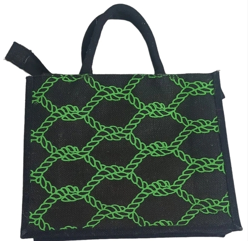 Black Printed Jute Shopping Bag