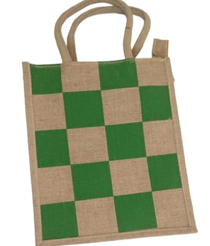 Green Block Printed Jute Bag