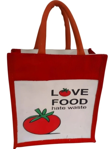 Red Printed Jute Loop Handle Bag