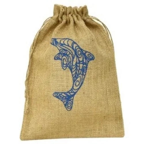 Fish Printed Jute Pouch Bag