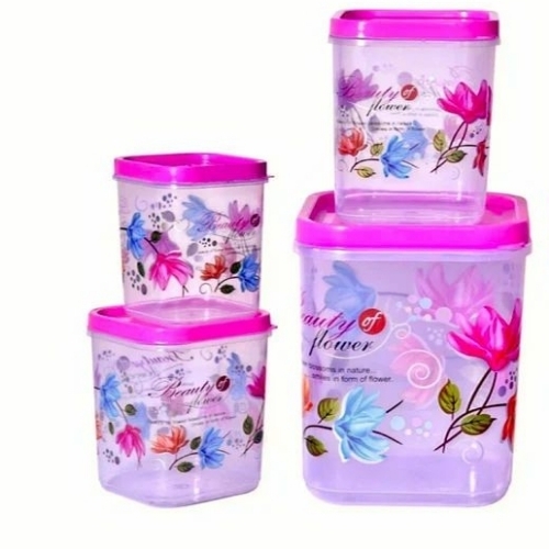 Printed Polypropylene Flower Print Square Plastic Container