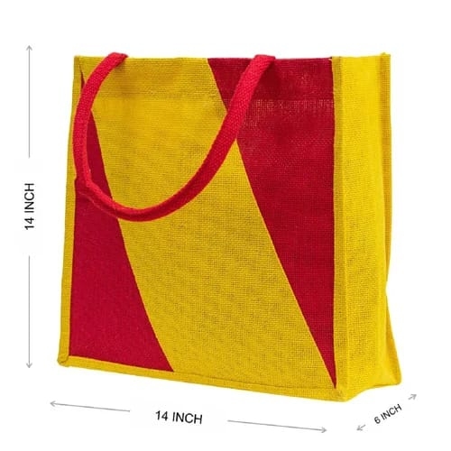 Bold Red Yellow Plain Jute Tote Bag