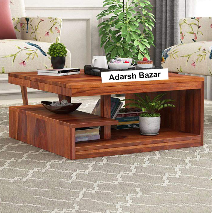 Wooden Coffee Table for Living Room | Wooden Center Table (Honey Finish 1, Square)