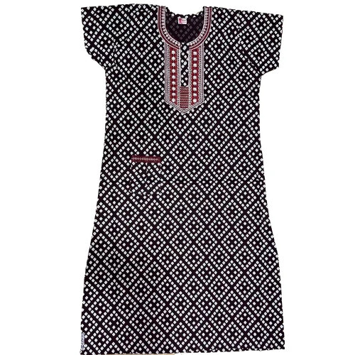 Ladies Black Cotton Printed Nightgown