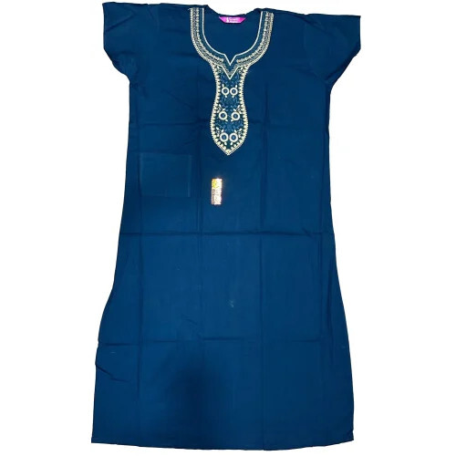 Ladies Embroidered Cotton Nightgown - Color: Navy Blue