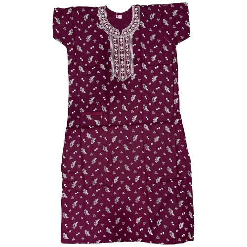 Ladies Maroon Cotton Nightgown