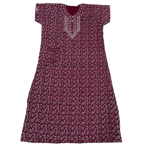 Short Sleeves Ladies Printed Cotton Nightgown