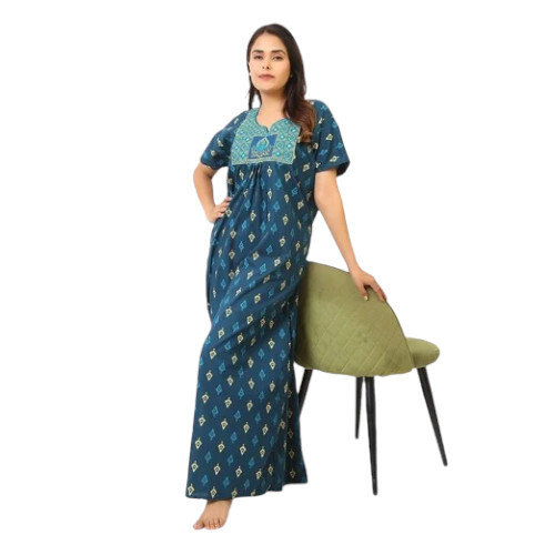 Embroidery Cotton Night Gown - Color: Available In Differenrt Of Colors