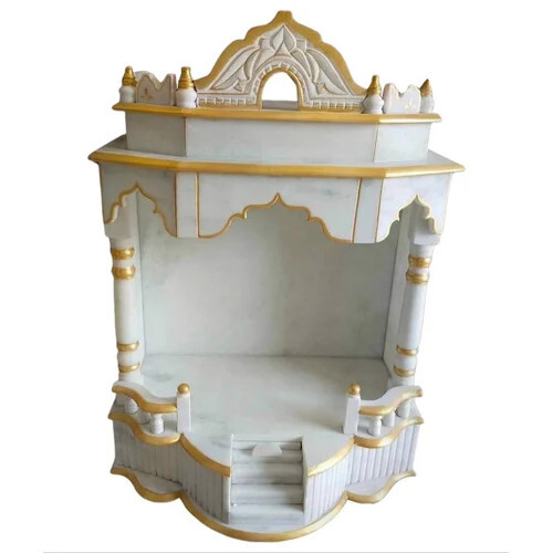 2 x 1.5 Feet Golden Polished White Marble Temple
