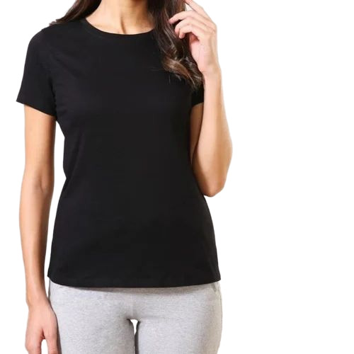 Black Ladies Solid T Shirt