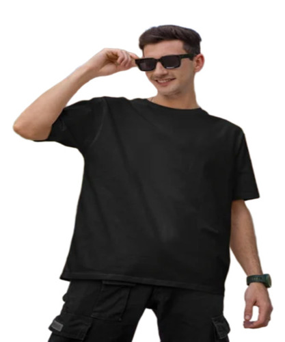 Men Black Oversized T Shirt - Cotton, All Sizes, Black, O-Neck, Short Sleeves, Anti-Wrinkle, Skin Friendly