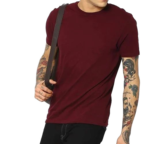 Mens Cotton Maroon T Shirt