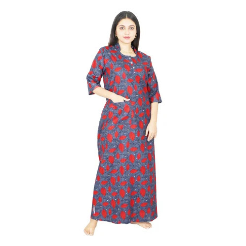 3/4 Sleeves Ladies Nighty - Color: Maroon