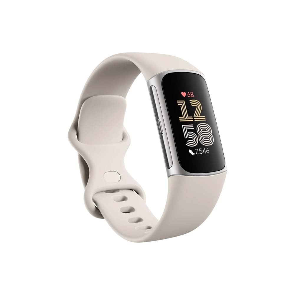 Porcelain/Silver Aluminum Fitbit Charge 6 Smart Watch