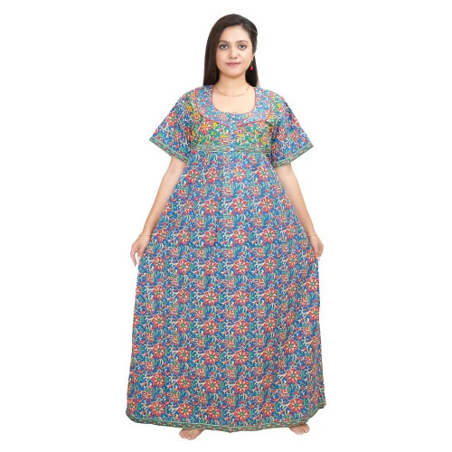 Short Sleeves Paradise Floral Printed Cotton Nighty