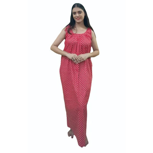 Dotted Pink Ladies Cotton Nighty