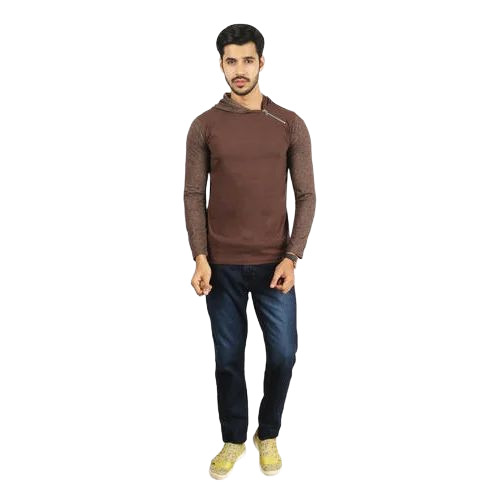 Mens Brown Hooded T Shirt