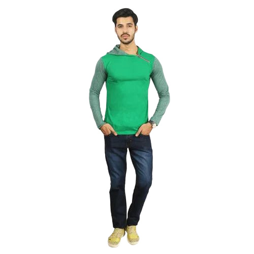 Mens Green Hooded T Shirt