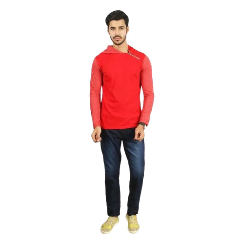 Mens Red Hooded T Shirt