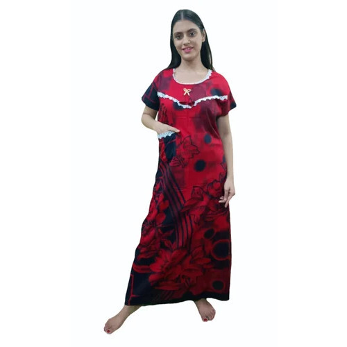 Red Black Ladies Cotton Nighty