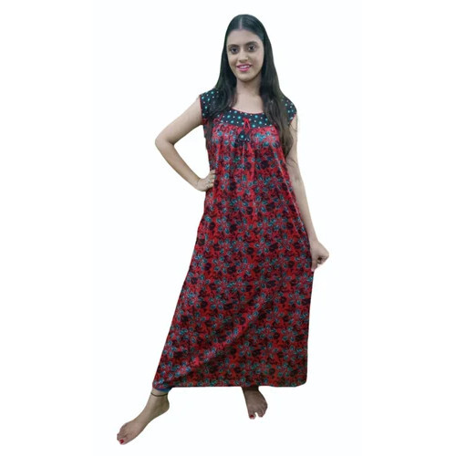 Red Blue Ladies Cotton Nighty