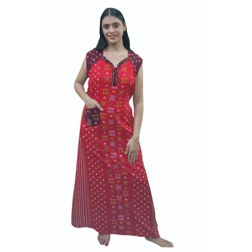 Red Violet Ladies Cotton Nighty