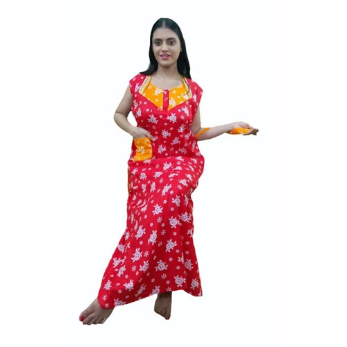 Red White Ladies Cotton Nighty