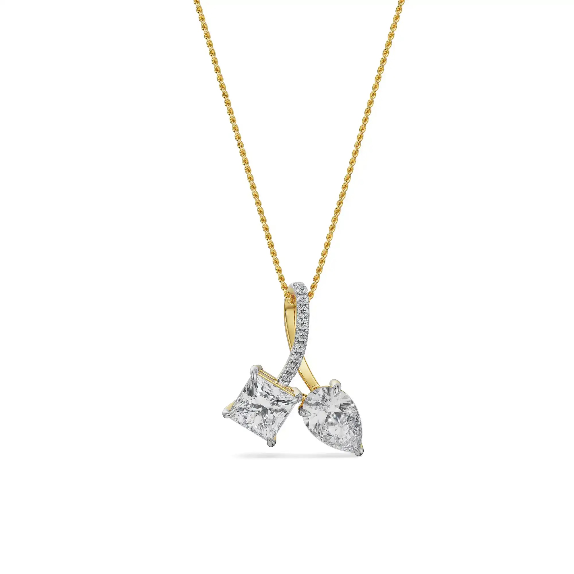 Classic Two Stone Pear Princess Diamond Fine Necklaces
