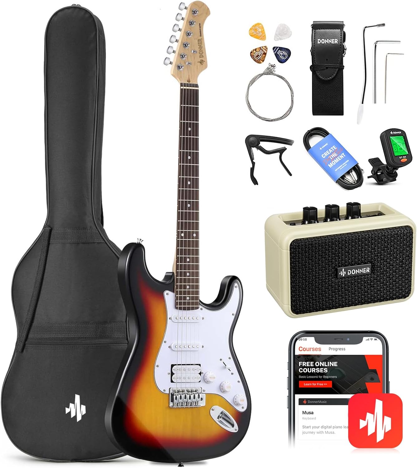 Donner Dst-100S 39 Inch Electric Guitar Set - Application: Professional Singing