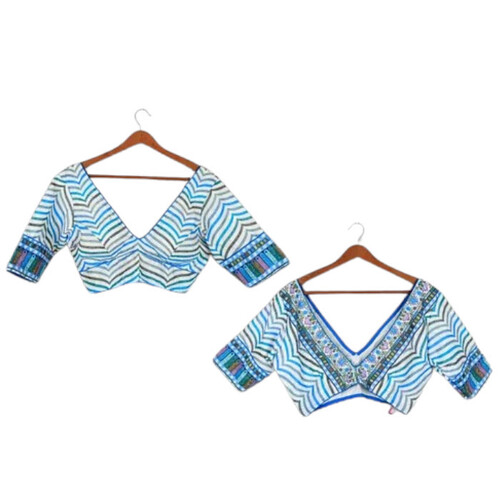 Ladies Sky Blue Cotton Embroidered Blouse