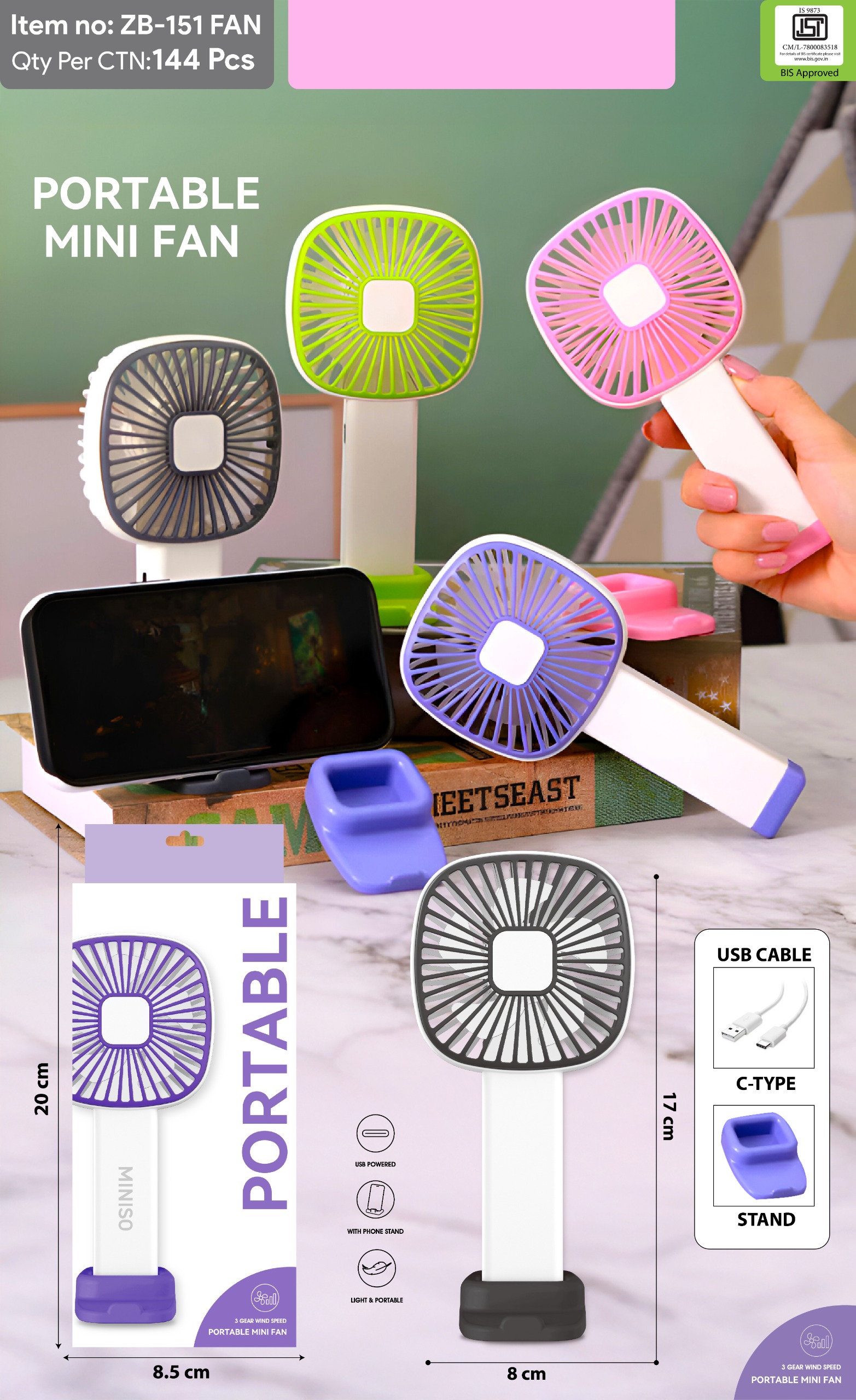 Portable Mini Fan Square Zb-151 Fan