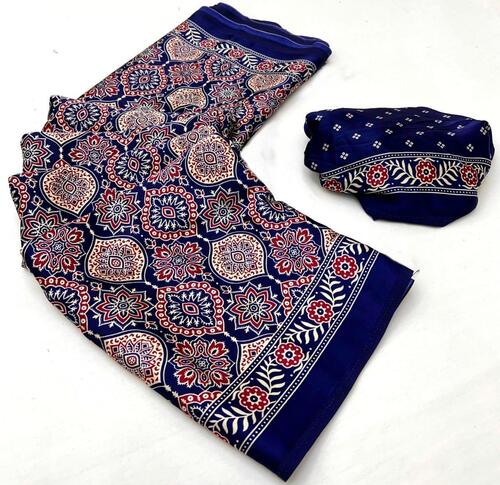 Gajji Silk Ajrakh With Bandhej Saree