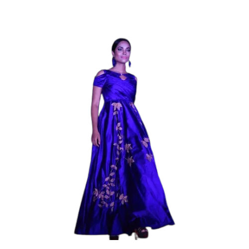 Ladies Blue Embroidered Rayon Gown - Ethnic Region: Indian