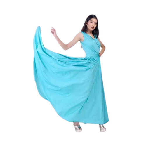 Ladies Sky Blue Party Wear Lycra Gown
