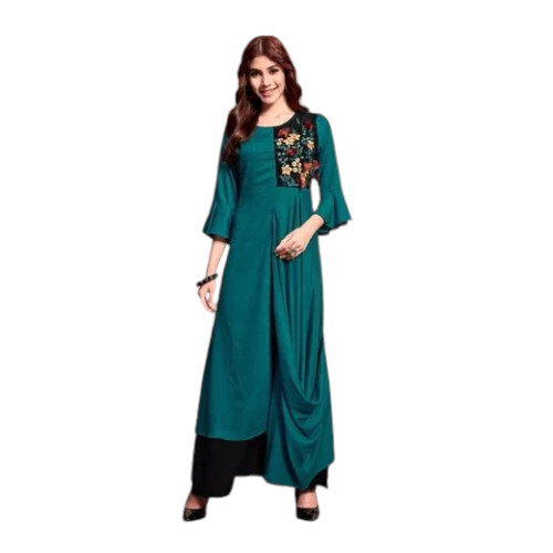 Ladies Stylish Embroidered Satin Silk Long Gown