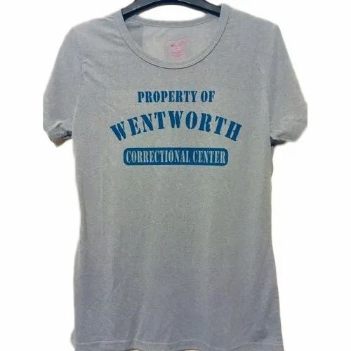 Mens Grey Round Neck Cotton T Shirt