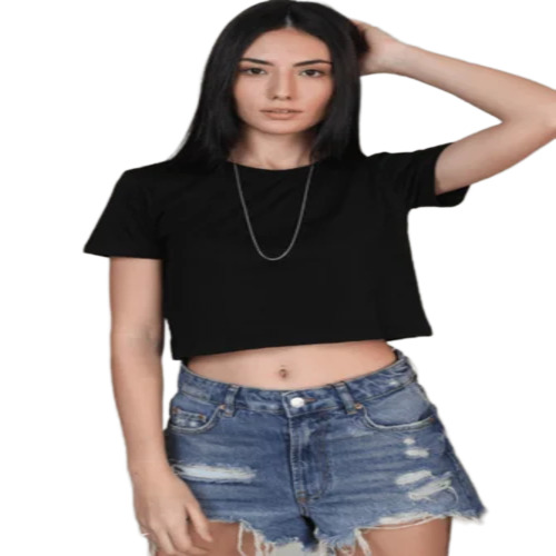 Black Plain Crop Tops