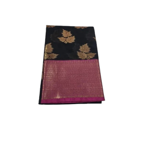 Black Printed Tussar Silk Saree
