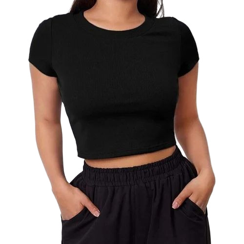 Plain Black Crop Tops