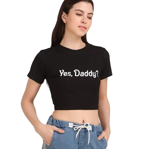 Printed Black Crop Tops