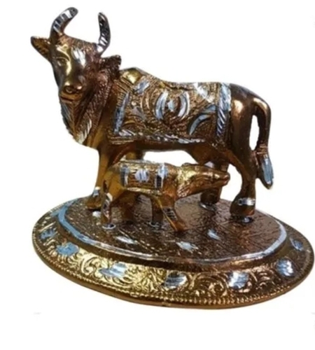 3.4inch Aluminum Kamdhenu Cow Calf Statue